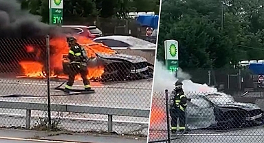 New York'ta kaza yapan araç alev topuna döndü