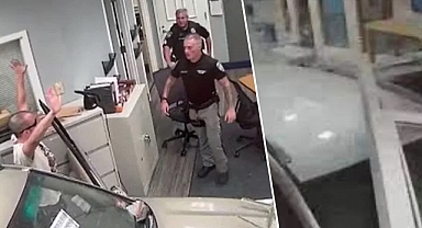 New Jersey'de hızını alamayan sürücü, polis karakoluna daldı