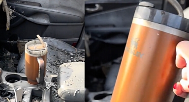 Yanan arabasının içindeki termos sayesinde yeni bir araba kazandı