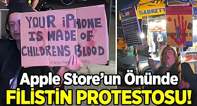 Yeni Ürünlerini Tanıtan Apple Store'un Önünde Filistin Protestosu!