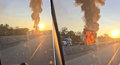 I-76'da TIR kazası: Alevler içinde kalan araç trafiği felç etti