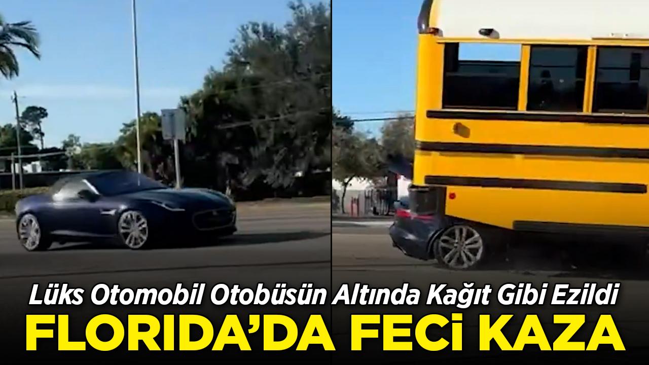 Florida'da lüks otomobil otobüsün altında ezildi