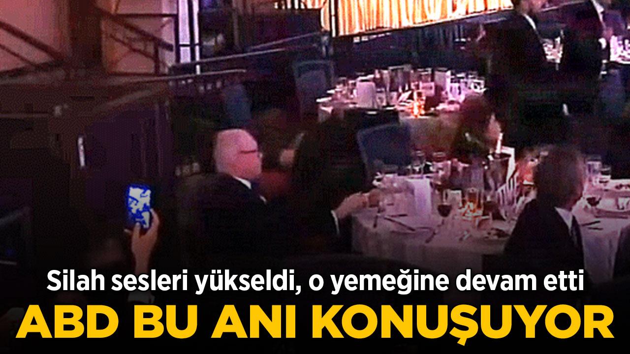 Silah sesleri yükseldi, o yemeğine devam etti