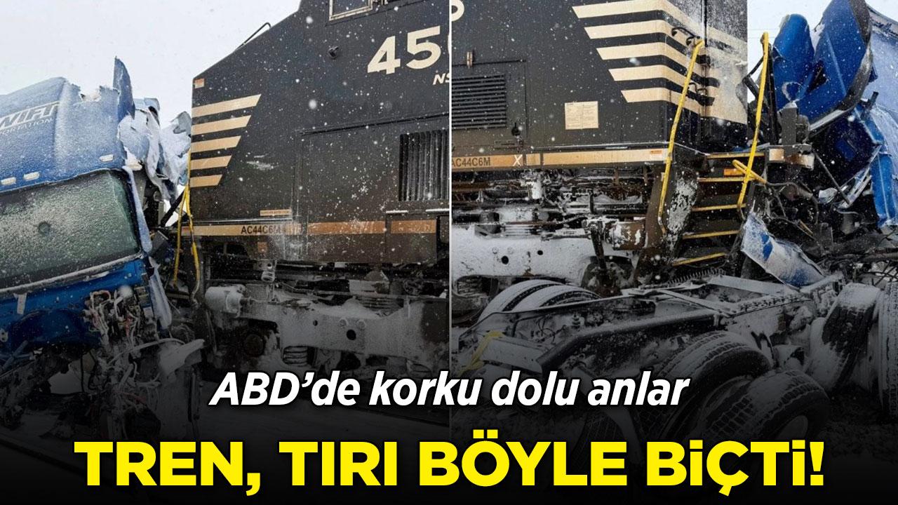 Tren, karda mahsur kalan tırı biçti